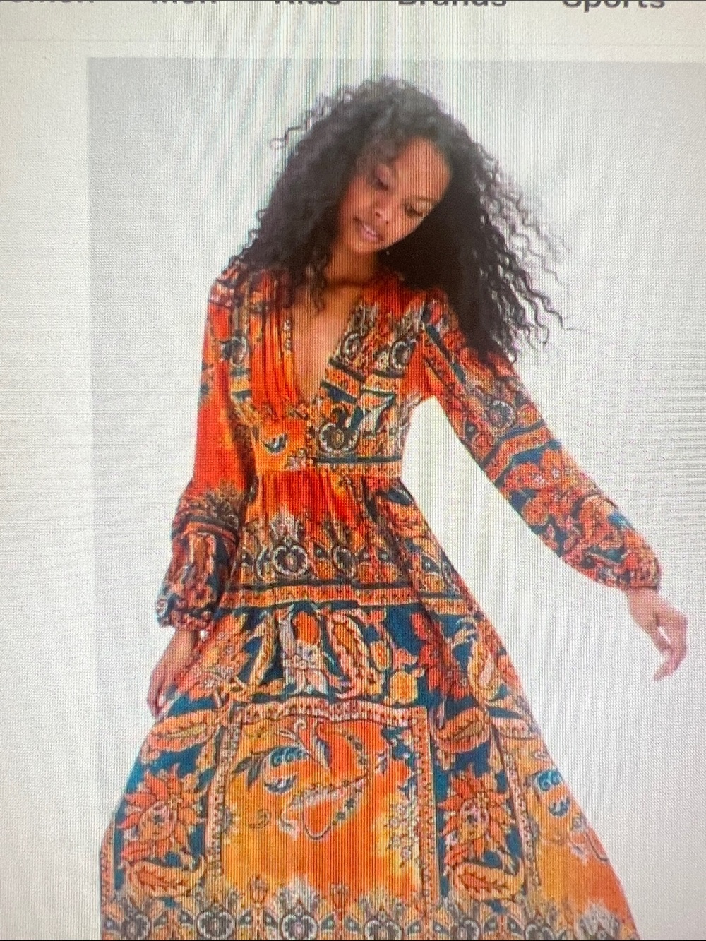 Urban Outfitters Rust and Black Paisley V‑Neck Midi Dress